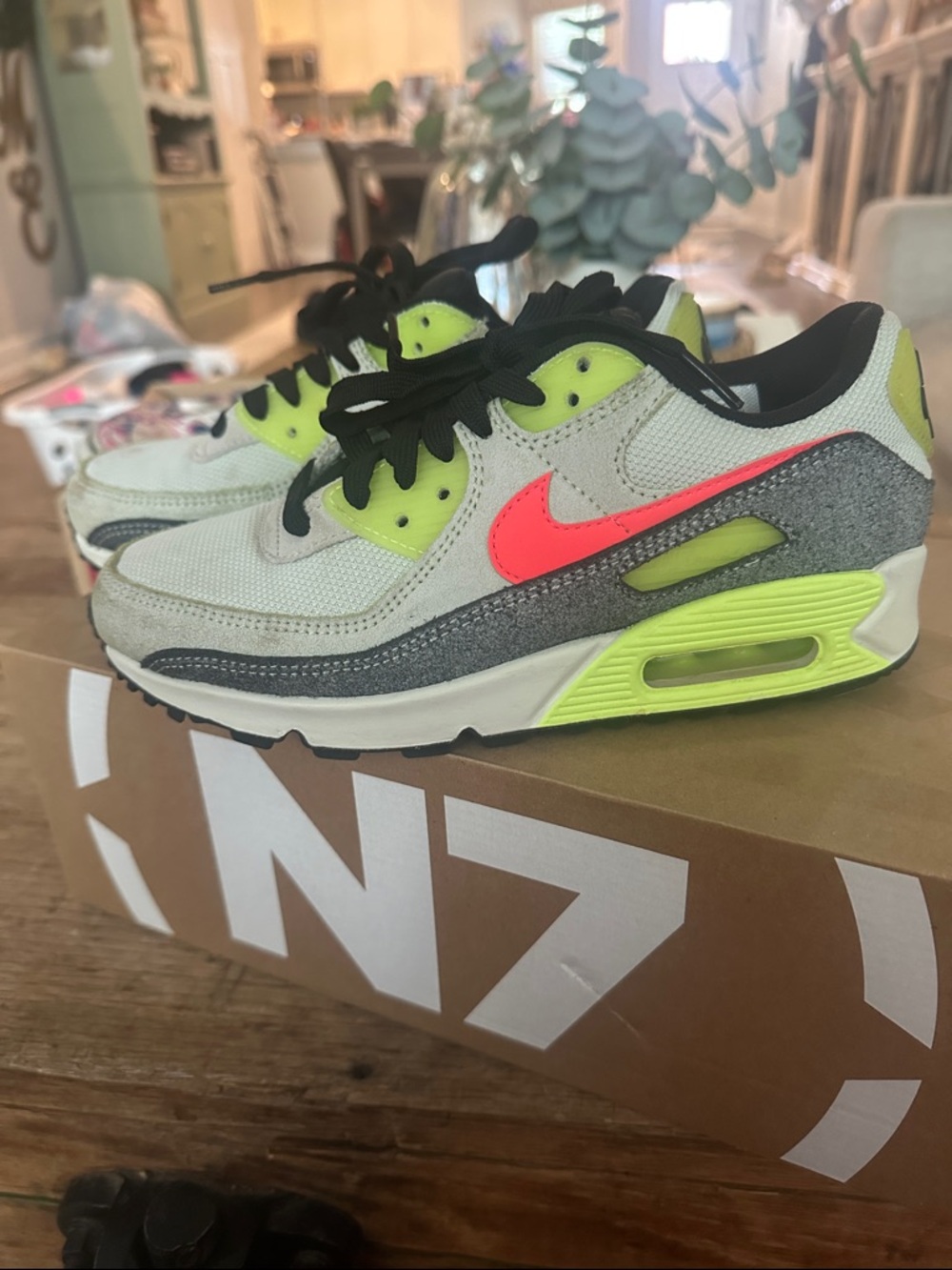 Nike Air Max 90 White Volt Pink Accent Sneakers